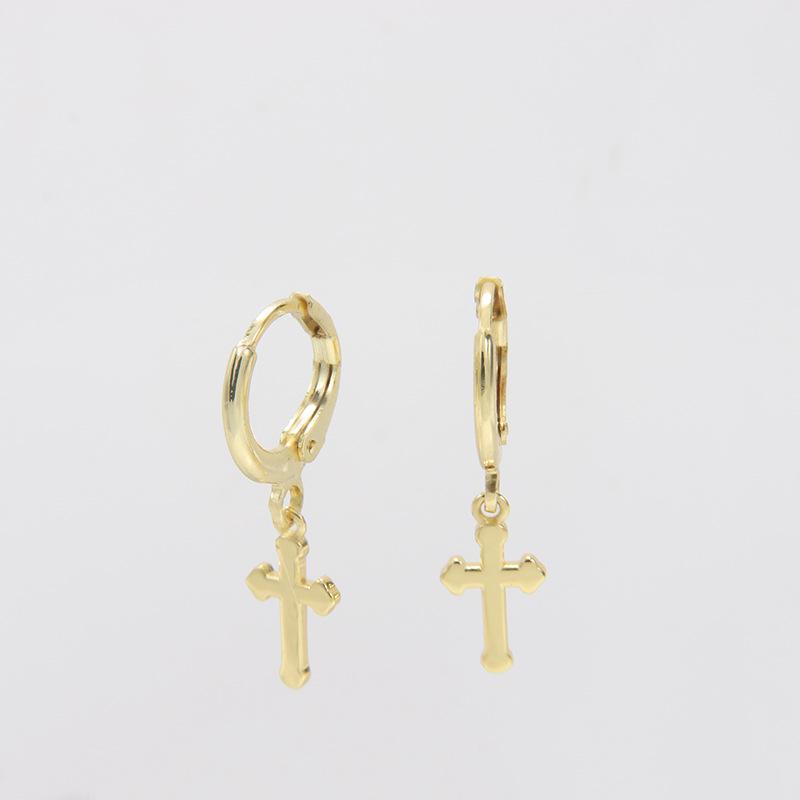 

Золотые серьги-кольца с крестом - Модные, Простые, Универсальные, Повседневные медные украшения. Copper золотой