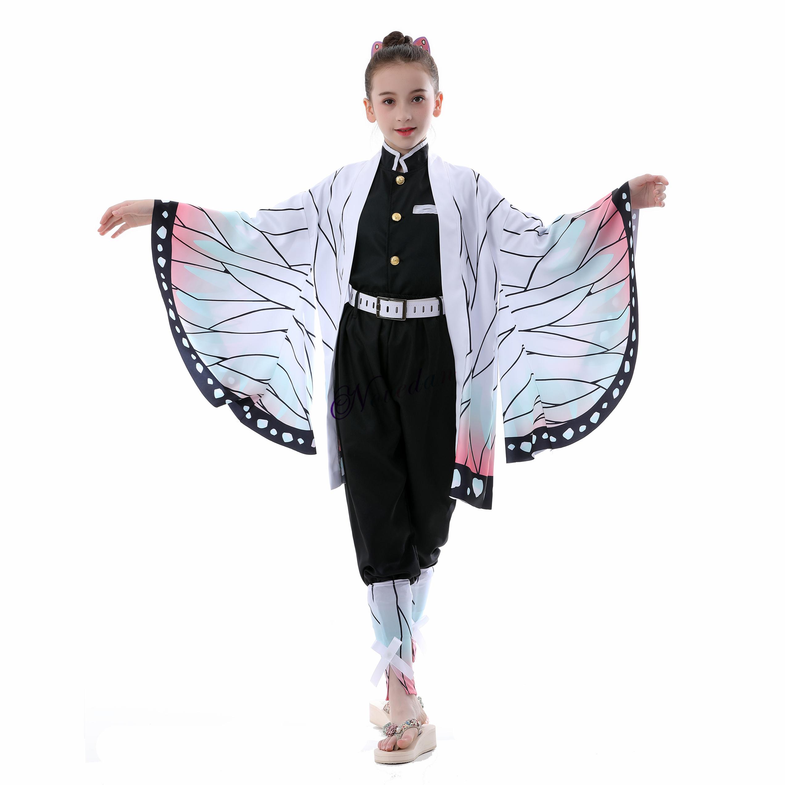 

Детский японский аниме «Убийца демонов Kimetsu No Yaiba», косплей Shinobu Tsuyuri Zenitsu Tanjirou Kamado Nezuko, кимоно, женский костюм Kochou Shinobu-Kids 150cm&Anime Demon Slayer