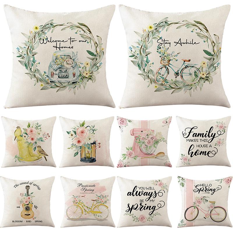 Aquarell Frühlings Kissenbezug Nordische Blume Heim Kissenbezug Polyester Schlafzimmer Sofa Kissenbezug