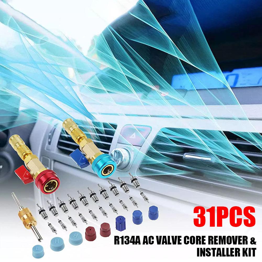 31 PCS Valve Core Quick Remover Installer Tool Set, High Low Pressure Coupler Valve R134a Ac Valve Core Remover & Installer Kit