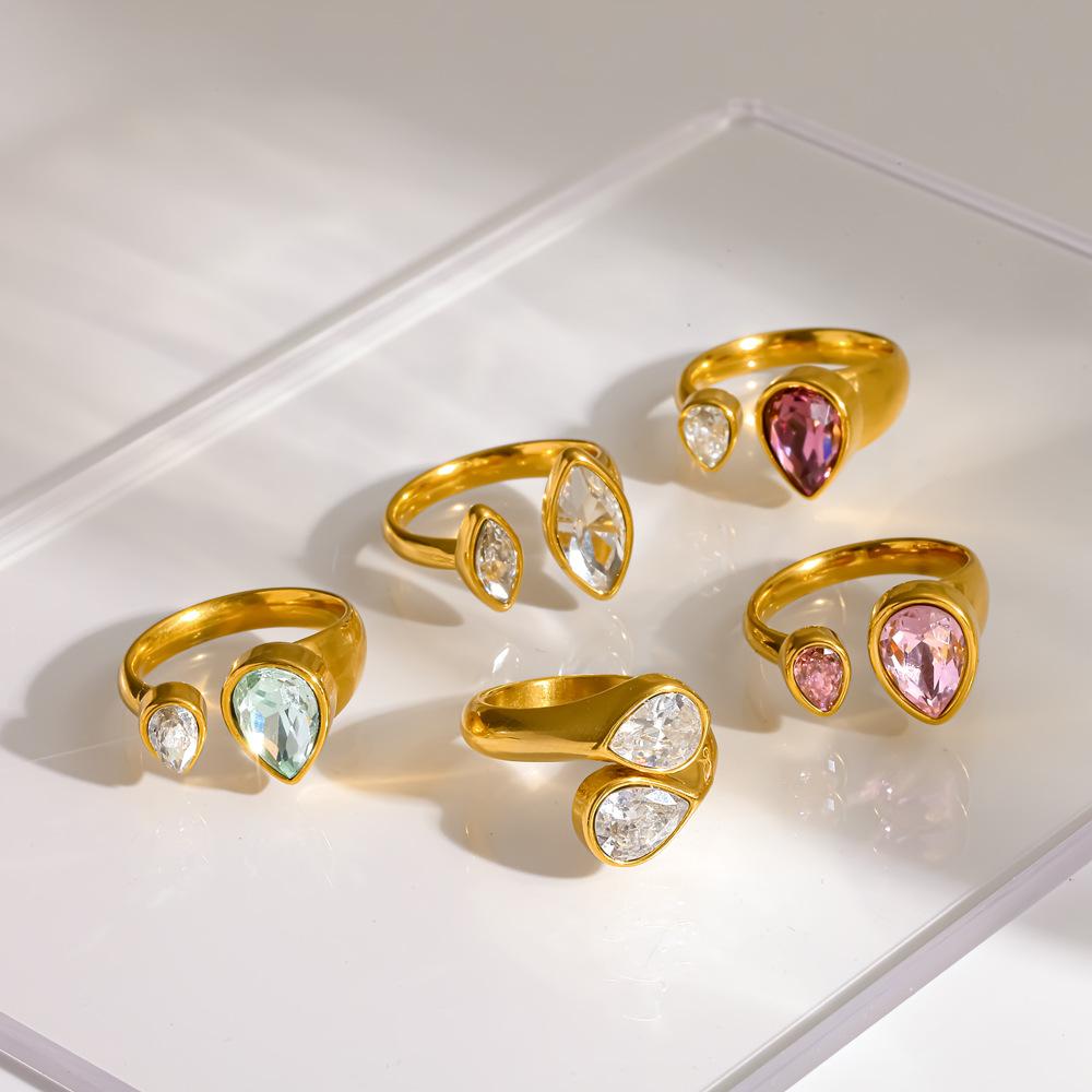 Waterproof Jewelry 18K Gold-plated Stainless Steel Rings Non-fading Fashionable Luxurious Adjustable Opening Zircon Finger Ring