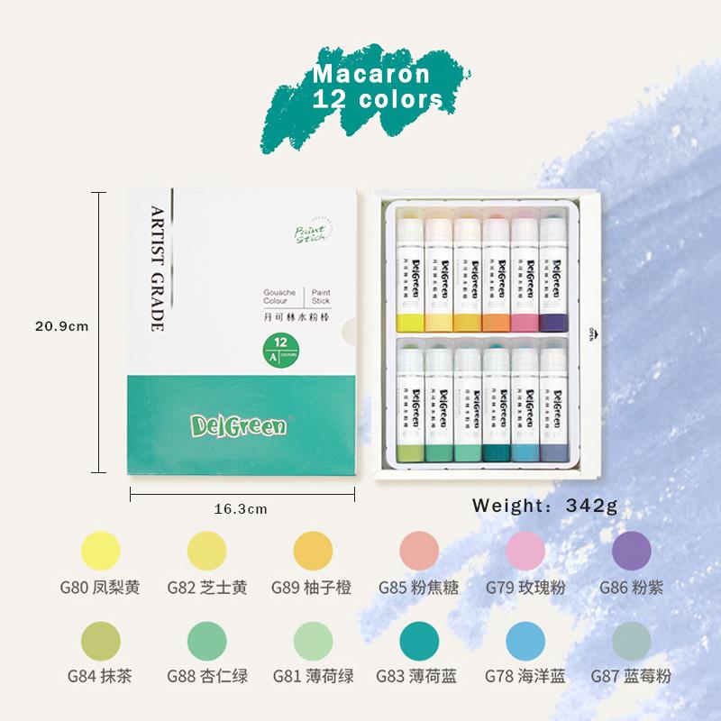 DELGREEN KÜNSTLERQUALITÄT Weiche feste Gouache-Farbstifte/Pastelle/Buntstifte Basic/Macaron 12/18 Farben Zeichnen Sicher Ungiftige Pastelle