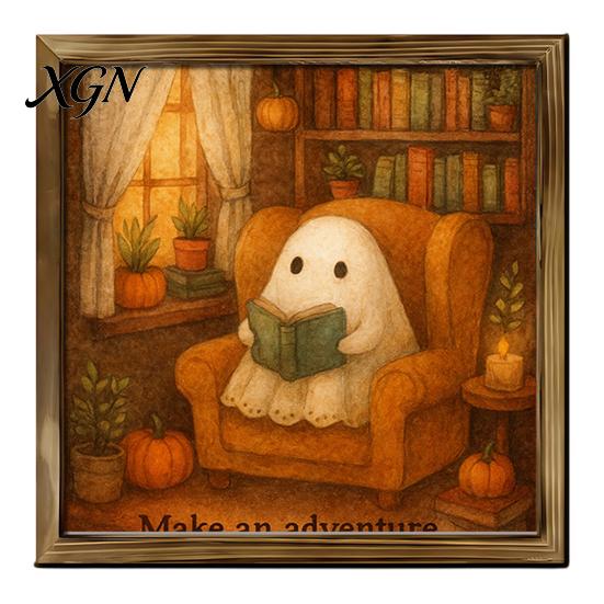 Distressed Halloween Party Props Ghost/Witch/Skeleton Decorative Painting, Wall Mount Square Wood Frame Wooden Decor Picture for Home