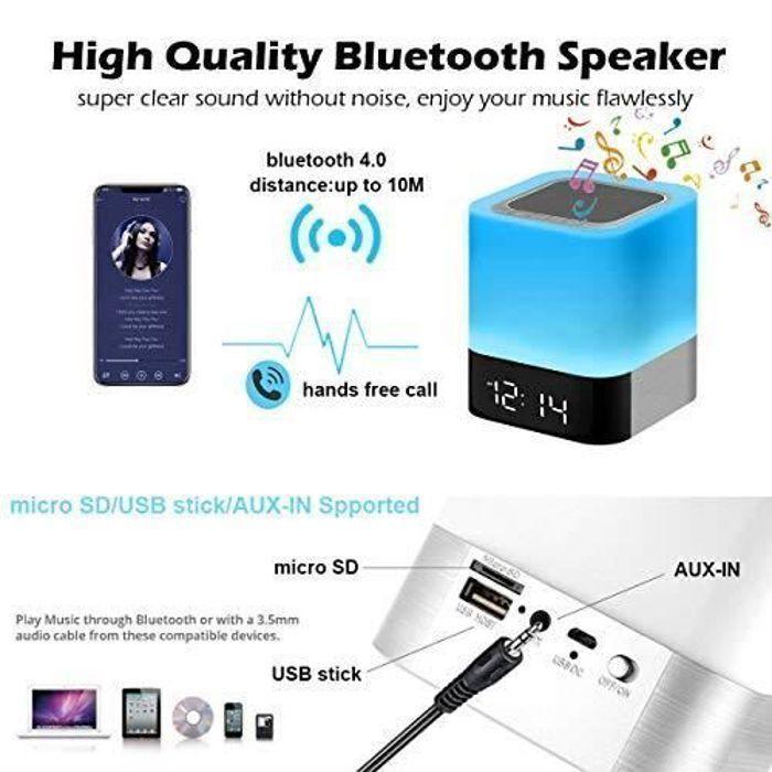 Haut-parleur Bluetooth avec lumière Touch Réveil Veilleuse Veilleuse RGB Changement de couleur LED Enceinte Portable Bluetoot