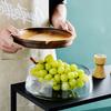 Wooden Trays Glass Bowl Nuts Fruits Food Container Cereals Jar Double Layer Candy Jars with Wooden Lid Home Kitchen Storage Box