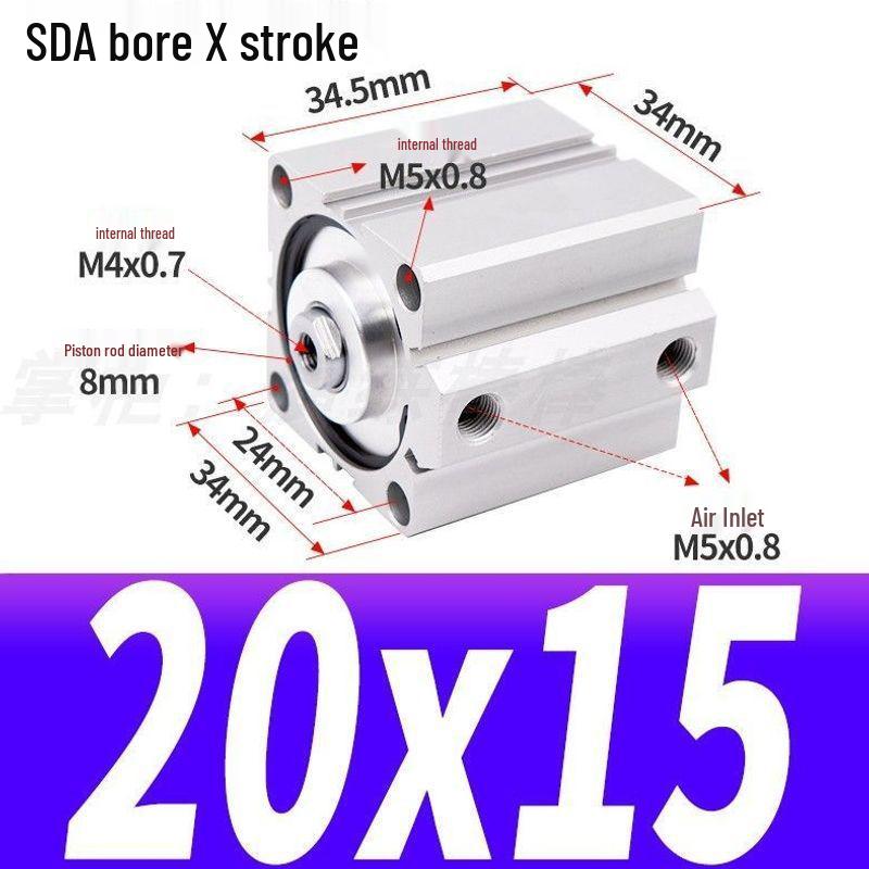 SDA Mini Pneumatic Cylinder, High Thrust, Thin Type, Bore Sizes 20/25/32/40/50
