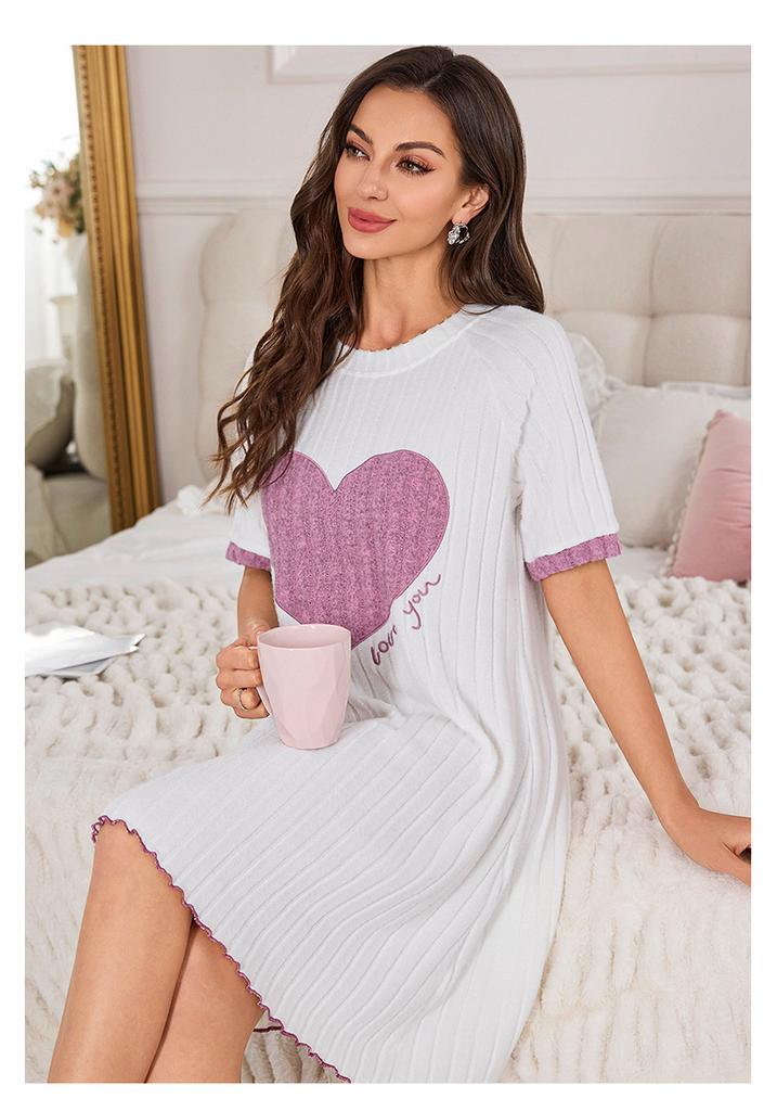 Four Seasons Style Love Europe and America Soft Skin-friendly Comfortable Loungewear Long and short two-piece nightdress