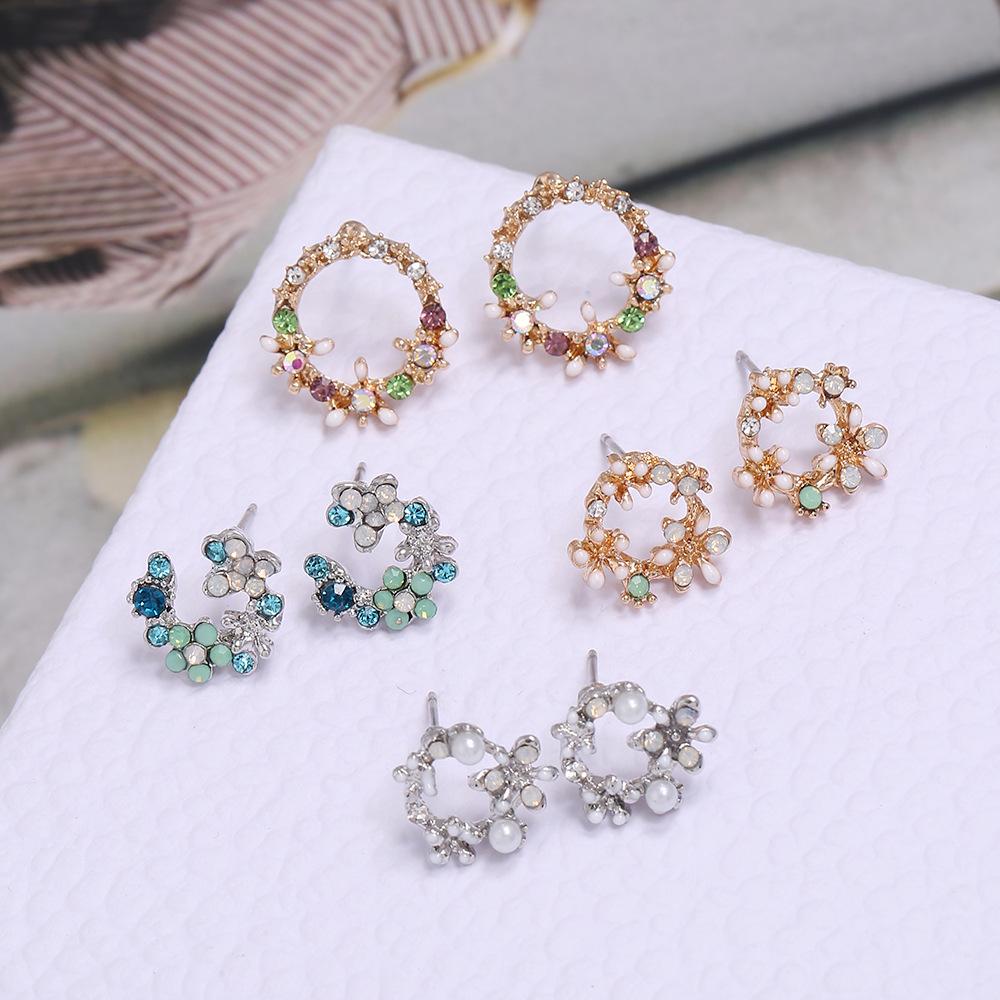 Korejská móda Jednoduché barevné náušnice s květinami Čiré Temperament Křišťálové kamínky Náušnice s okvětními lístky Populární doplňky Velkoobchod