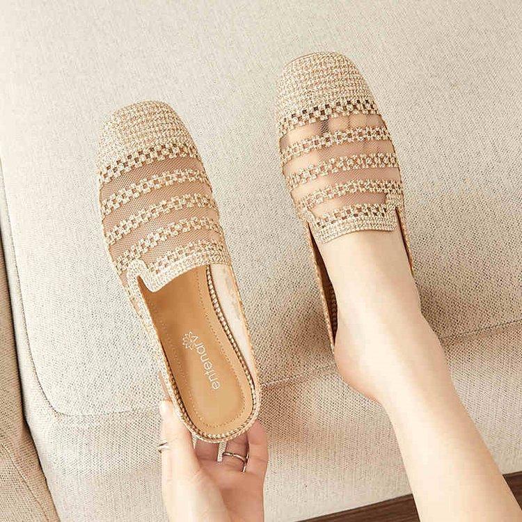 Baotou French Half Slippers Women's 2025 New Temperament Gentle Small Fragrant Sandals Lazy Soft Sole Medium Heel Women's Shoes