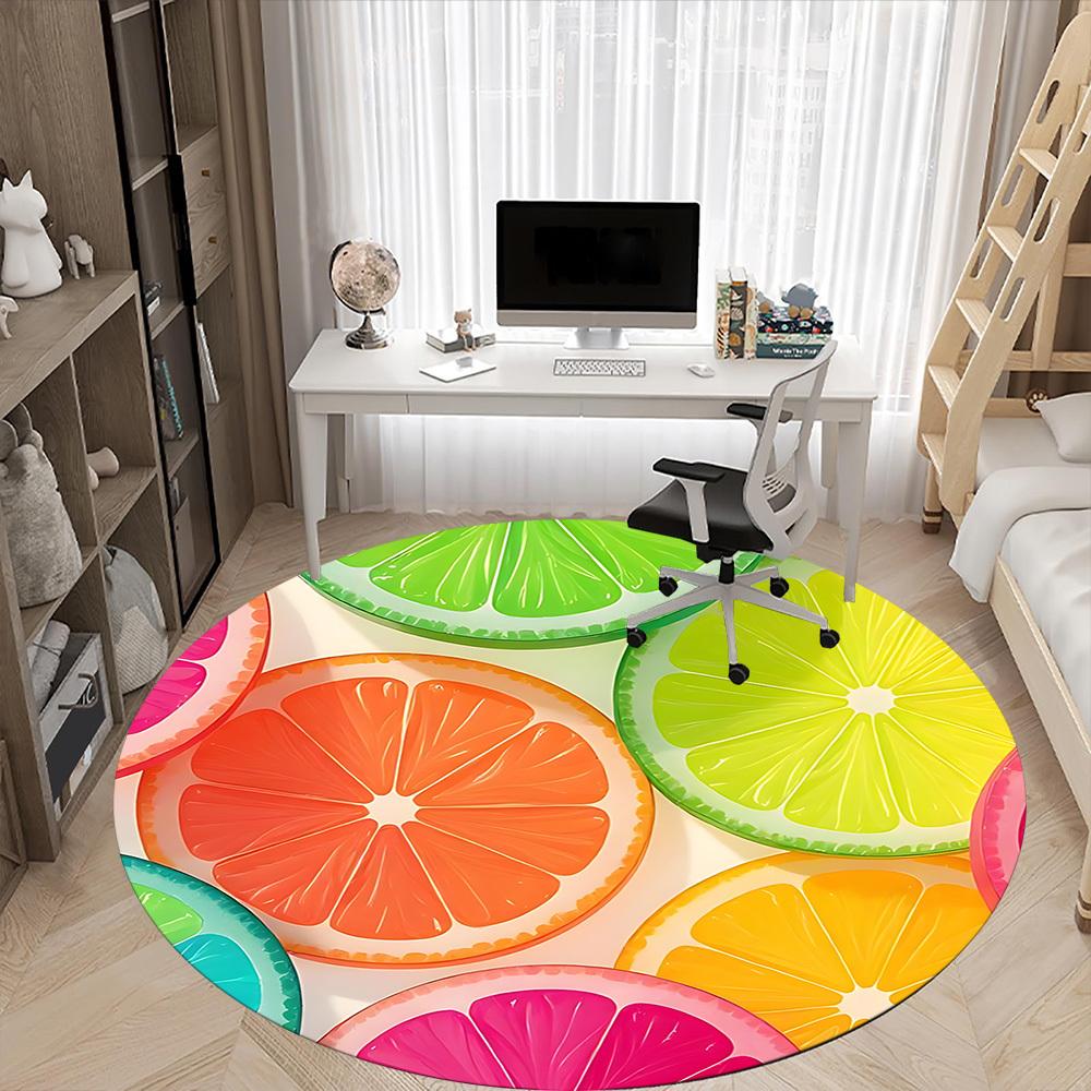 1pc Citrus Slices Office Round Rug, Non-slip, Soft and Durable Office Rug for Interior Decoration, Perfect for Office, Beautiful Decoration Yy26031203