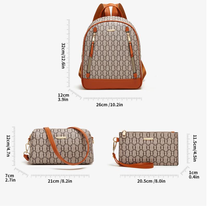 Fashion Backpacks for Women  New Trendy 3Pcs Set Large Capacity Handbags with Purses Vintage Printed Double Shoulder Bags