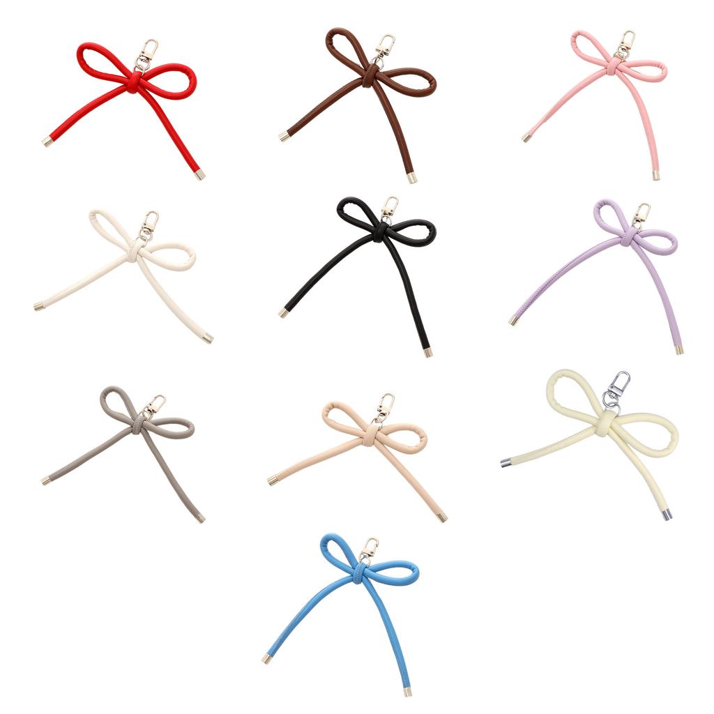 Retro Styles PU Leather Bowknot Keychain with Harajuku Charm Portable for Bags and Mobile Phones Decoration Daily Use