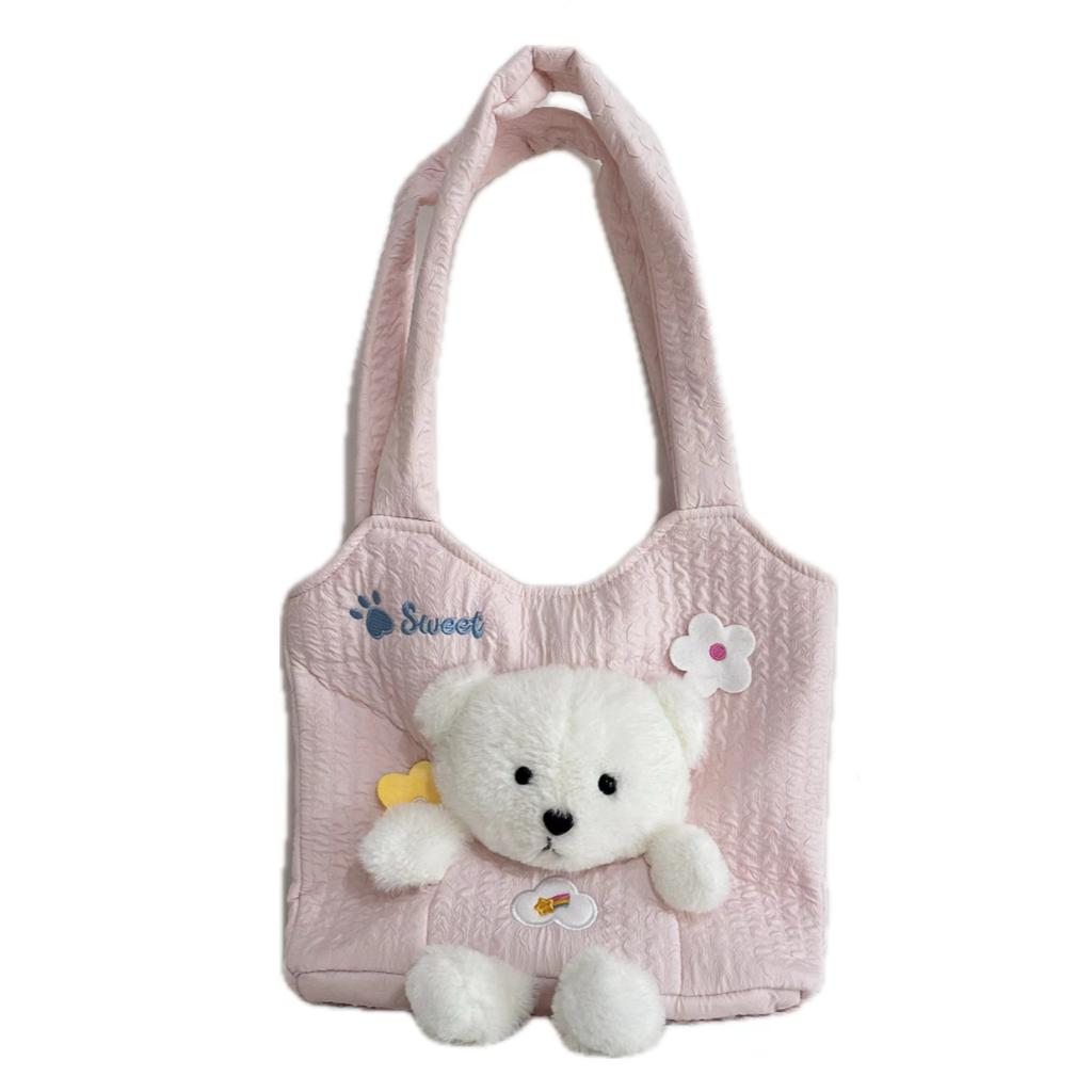 Fresh and Cute Three-dimensional Bear Mao Mao Hand Bag Girl Heart Student Going Out Large Capacity Shoulder Storage Bag