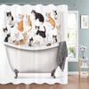 Cartoon Cute Cat Bath in Bathtub Print Shower Curtain for Modern Bathroom Decor, Fabric Washable Home Bath Curtain With Hooks