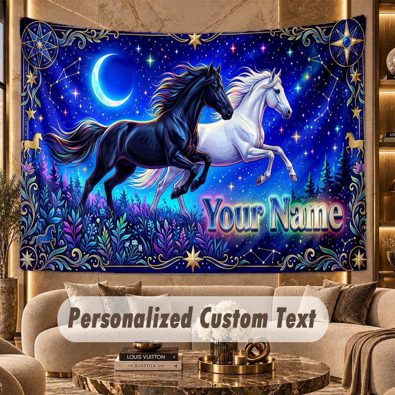 Horse (112) Theme Personalized Tapestry Custom Name Text Wall Hanging Tapestry Home Background Decoration