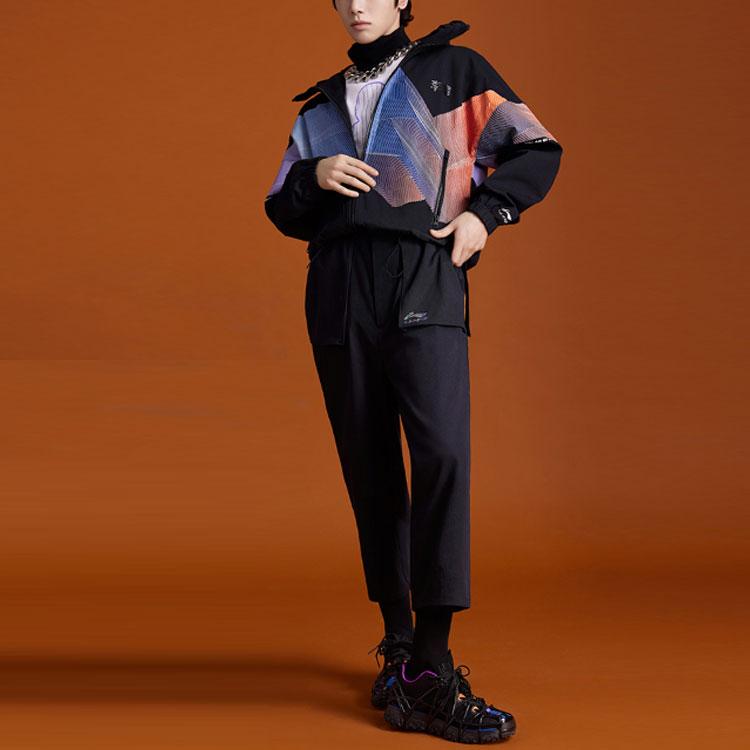 Li Ning Sports Fashion Series Color Block Packable Hooded Jacket Men Jacket Black AJDR199-1