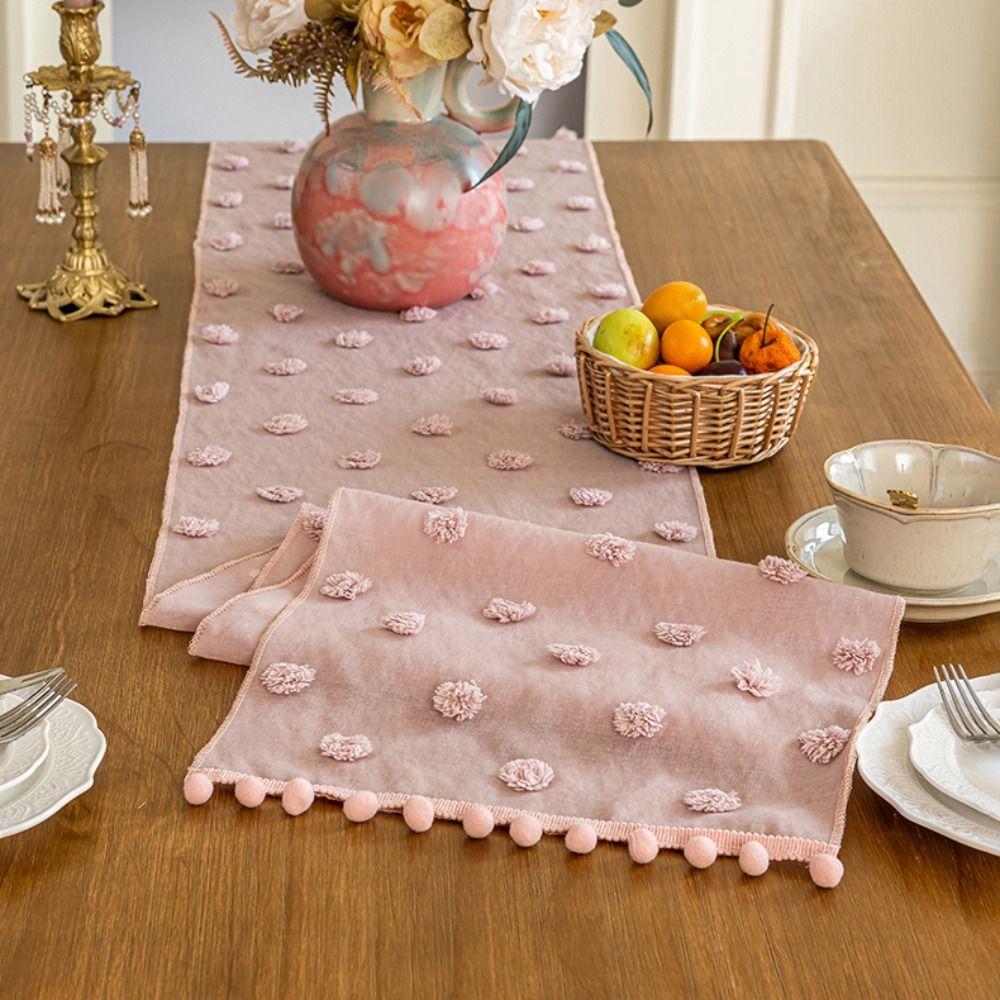 With 3D Pom-poms Lace Table Runner Nordic Style Table Linen Dining Table Cloth  Party