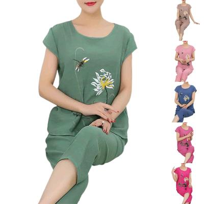 ELadies 1 Set T-shirt Pantaloni Manica corta Allentato Due pezzi Set di indumenti da notte con stampa floreale animalier per persone di mezza età