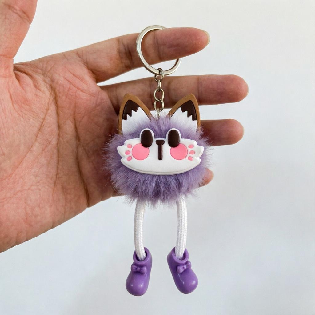 Charming Lucky Cat Plush Keychain with Imitation Mink Fur Ball