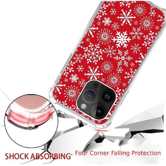 Red Christmas Snowflakes Phone Case Compatible with iPhone 14 Pro Max, Aesthetics Christmas Snowflakes Silicone Shockproof TPU Bumper Protective