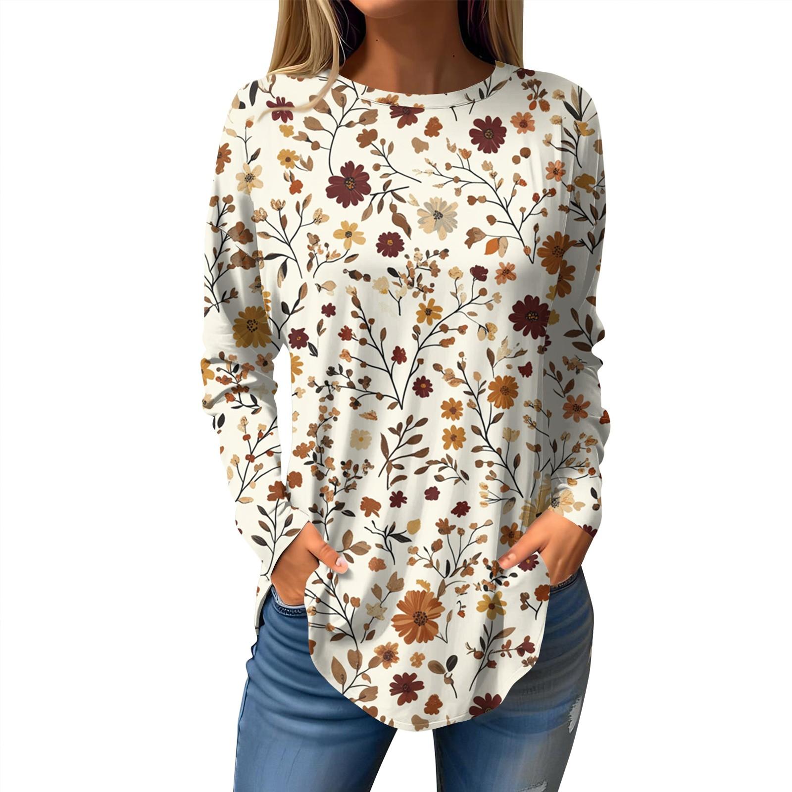 

Women s Loose Casual Printed Round Neck Long Sleeved T Shirt Top Pullover Long Sleeved Sweatshirt M