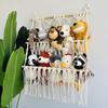 Wood Stuffed Toy Net Hammocks Hanging Toy Organizers Wall Mounted Storage Rack for Nursery Room Bedroom Kids Room Decors
