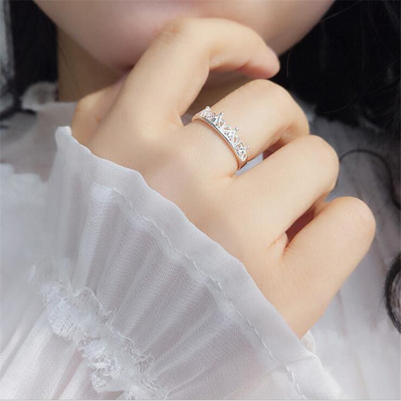 Simple Girl Sweet Princess Small Crown 925 Sterling Silver Jwelry Hollow Flower Exquisite Popular Opening Rings Sr44