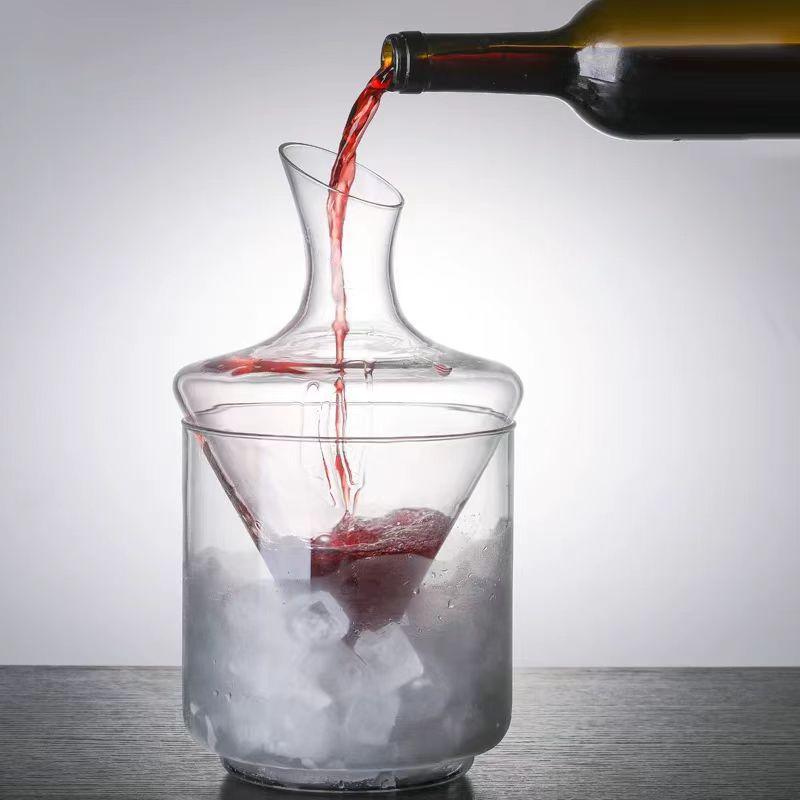 Dispenser per vino, caraffa per vino, secchiello per il ghiaccio domestico dal design in vetro, set da vino rotante e creativo, decanter per vino rosso, set da vino