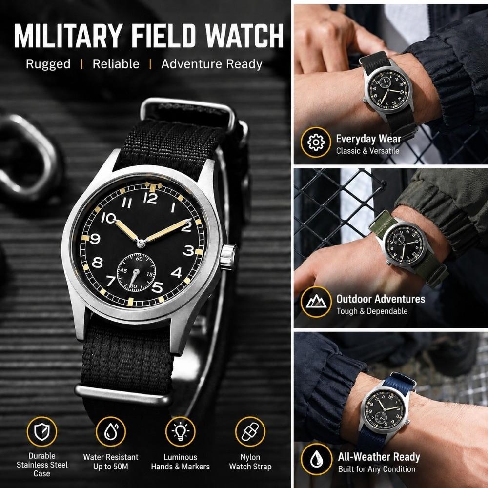 38mm Quartz Wristwatch Small Second Sub-Dial Luminous Watch Luminous Vintage Field Watch For Women