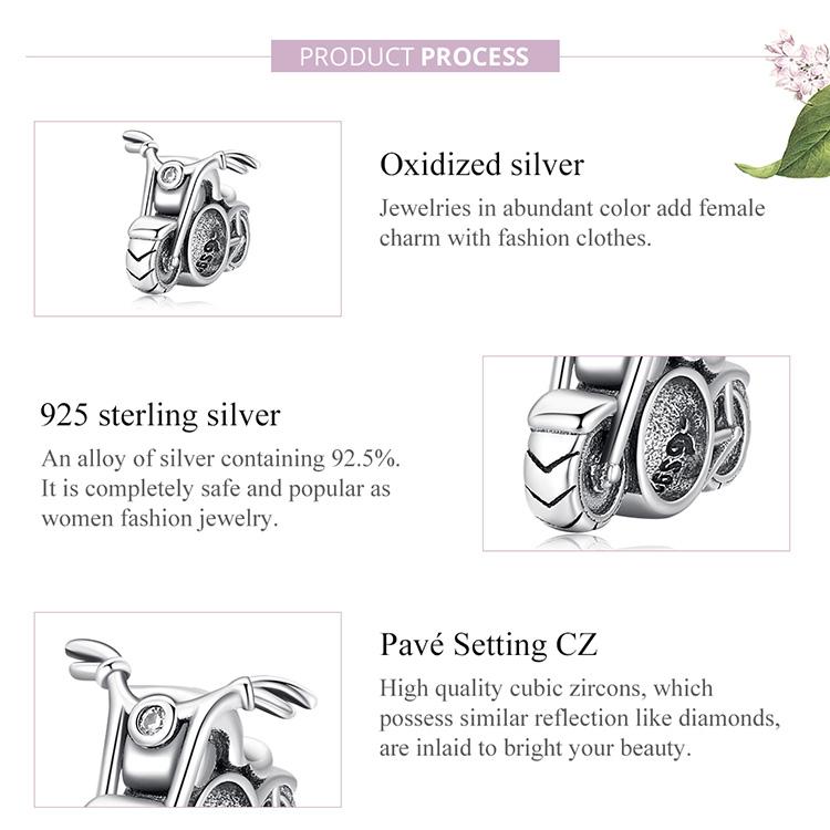 WOSTU Original Oxidized Realistic Motorcycle 925 Sterling Silver Beads Fit Bracelet Bangle Fine Jewelry
