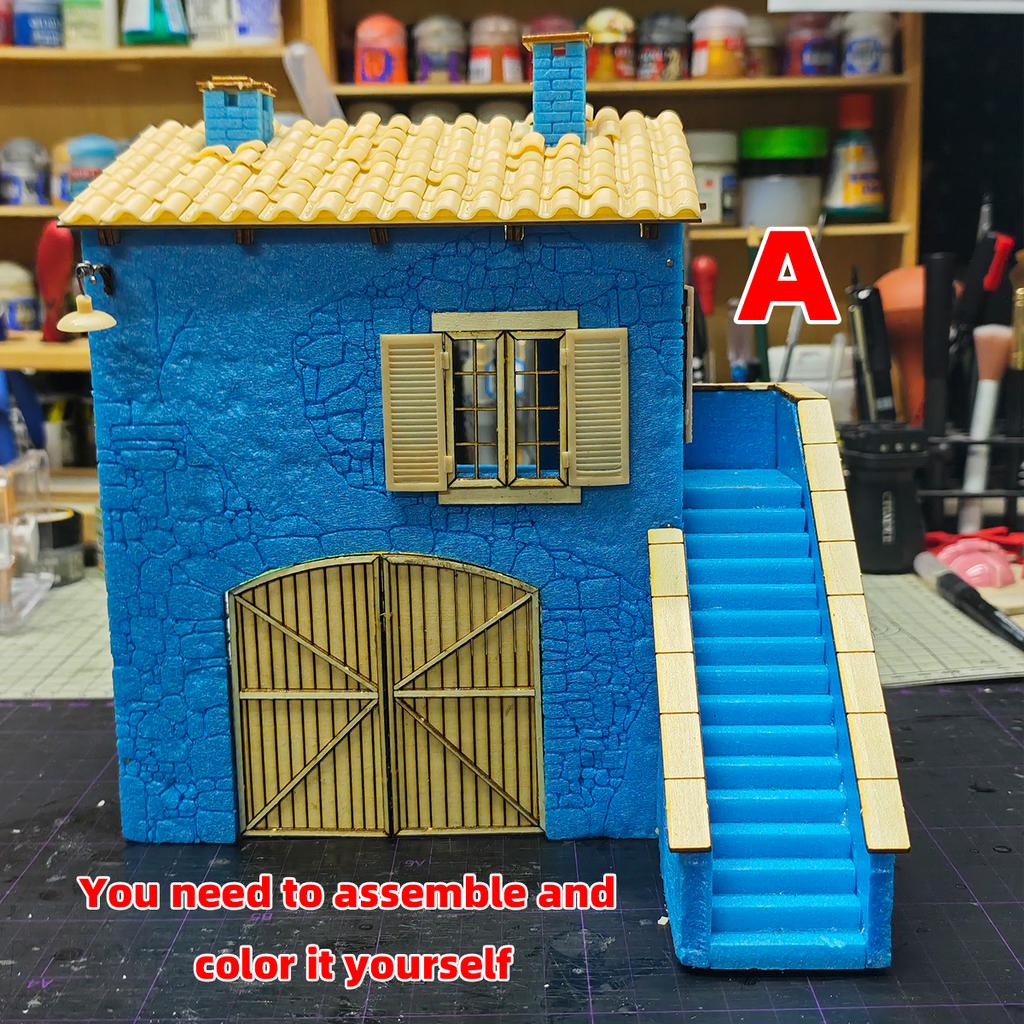 Bausatz Architektonisches Modell Sandtisch Ländliches Gebiet Wohnhaus Bungalow Landdorf Diorama Maßstabsmodellbausatz 1/35 1/32