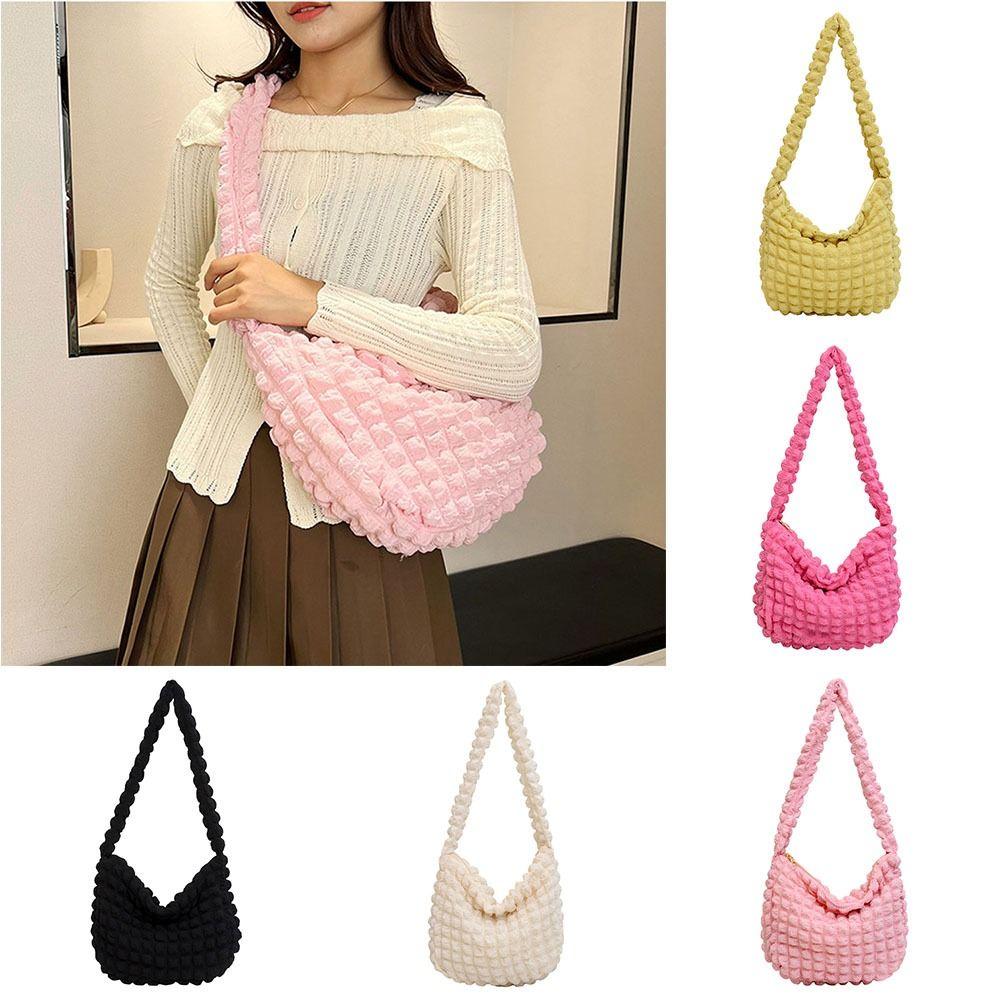 

Korean Style Plaid Crossbody Bag Pleated Tote Bag Cute Cloud Bubble Shoulder Bag Women