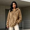 Women's Long Sleeve Flannel Hooded Pullover Color Casual Top
