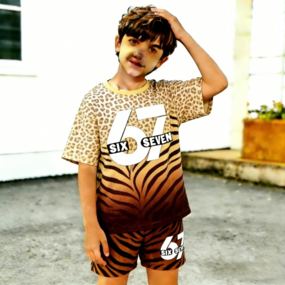 

Fashion Leopard Kids Clothing 67 Gradient Printed Kids T-shirt and Shorts 2 Piece Set Summer Casual Outfit for Boy s and Girl s Top 100