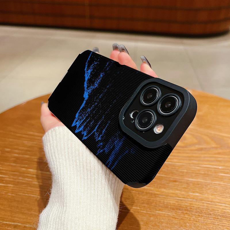 Vertical Grain Leather Shell Flashlight Blue Sea Printed Patterned Shockproof Soft Silicone Case with Camera Lens Full Protection for iPhone