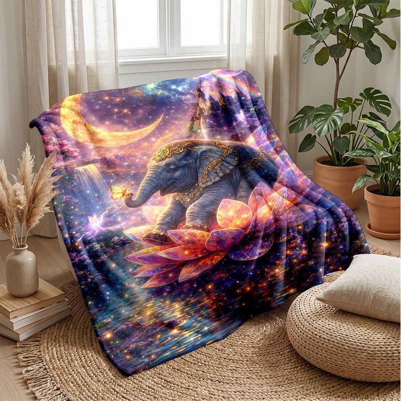Fairy and Floral Elephants Theme blanket Lightweight Warm Flannel Blanket Decorative Throw Blanket for Home Decoration