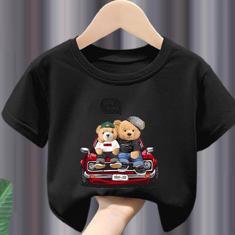 Hot Sale Teddy Bear Print  Childrens Clothing Tshirt Clothing Summer Casual Funny  Boys Baby Girls Tshirt Clothes Kids