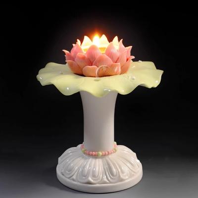 1PCS Ceramic High Footed Lotus Leaf Lamp Platform Buddhist Hall for Offering Buddha Lamps Butter Lamps Candle Holders