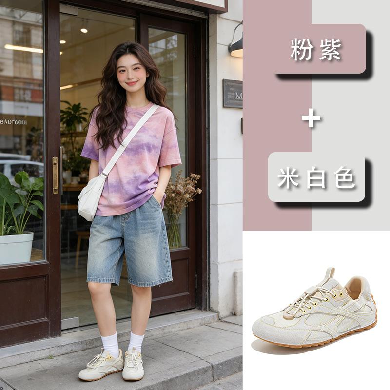 Leather German Training Shoes Women's Spring New Ugly Cute Big Head Color Matching Sports Shoes Casual Versatile Flat Forrest Gump Shoes