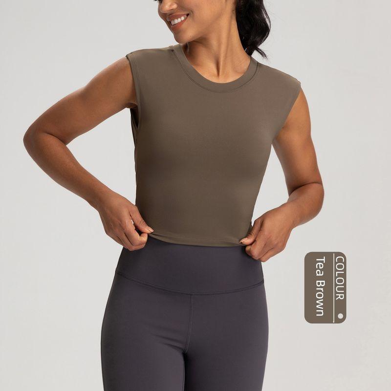 

Lu Summer New Arrival Yoga Vest Women s Chest Pad Nude Feel Open Back Skinny Slimming Sports Running Fitness Tea brown Tea brown L