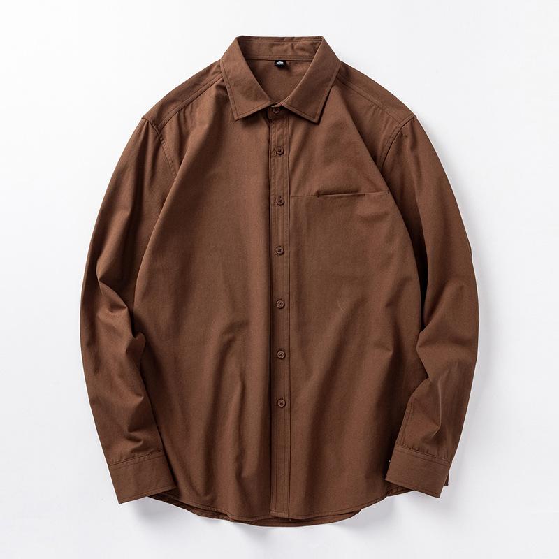 

Осенняя мужская однотонная повседневная рубашка с длинным рукавом, мужская свободная куртка-рубашка с длинным рукавом 3XL темно-коричневого
