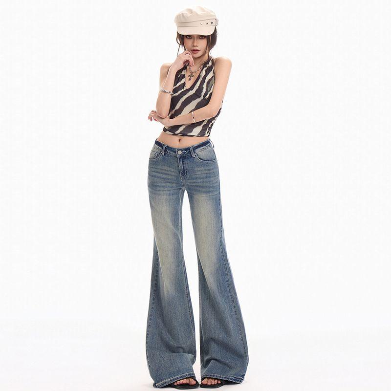 Spring Summer Vintage Light Blue Y2K Slim Horse Hoof Micro Flare Denim Pants For Ladies Casual Pants Oversize Denim Trousers