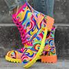 Dámské abstraktní barevné boty na masivním podpatku, Módní kotníkové boty se šněrováním, Pohodlné kotníkové boty