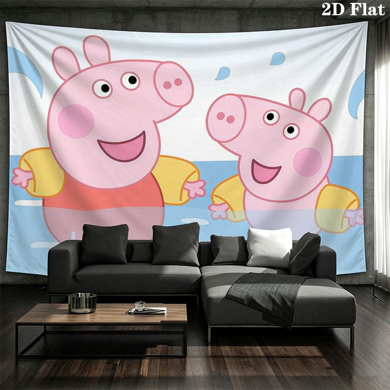 Peppa Pig Wall Tapestry, Aesthetic Printed Fabric Blanket, Suitable for Bedroom, Living Room, and Home Decor.