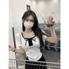 Pure desire style lace-up square neck slim-fitting and thin short-sleeved T-shirt summer niche ins chic fashion versatile pure desire top