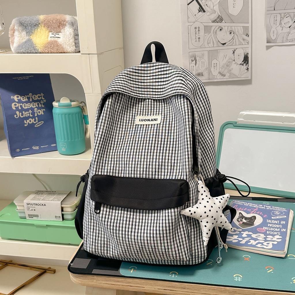 Schoolbag Small Fresh Plaid Backpack Women's Large Capacity Lightweight Japanese Student School Bag Mori ins Versatile Backpack