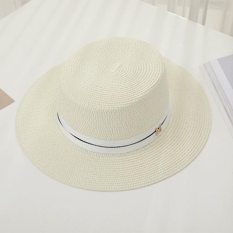 New Women's Summer UV Protection Sweet Ribbon Seaside Vacation Sunshade Bucket Hat Bow Large Brim Straw Hat
