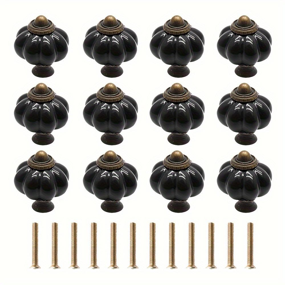 6 or 12 Pcs of Elegant Black Pumpkin Vintage Ceramic Knobs for Cabinets - Complete with Mounting Screws, Ideal for Dresser, Drawer and Door Decor