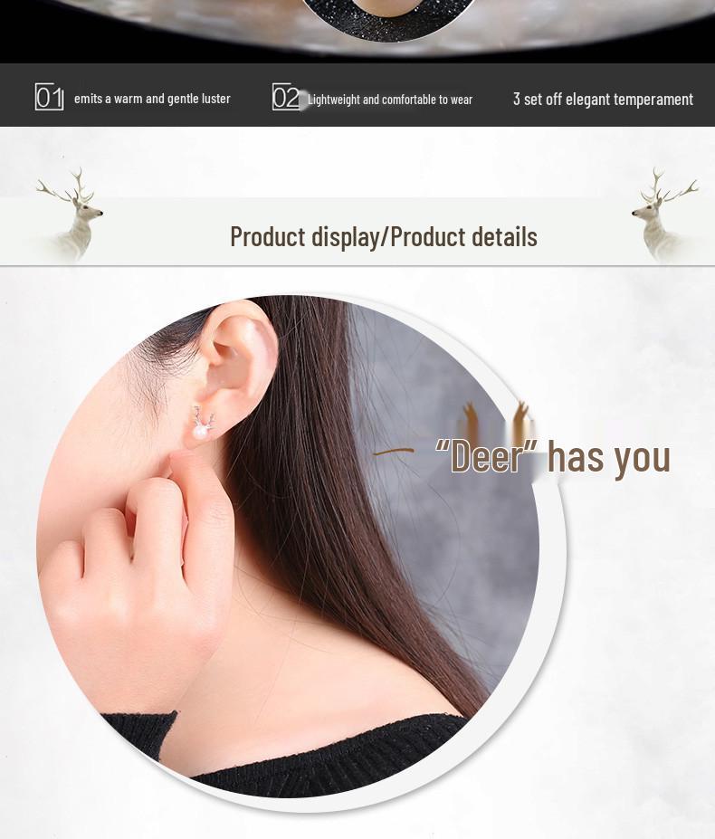 S925 Sterling Silver Pearl Reindeer Antler Stud Earrings – Temperamental Personality I Deer Have You Christmas Gift