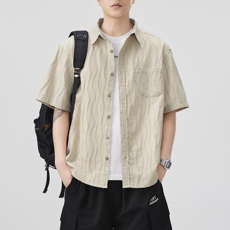 

Мужская рубашка с коротким рукавом свободного кроя, американская трендовая, ретро, простая, из чистого хлопка, японская рубашка с рукавом до середины предплечья 4XL